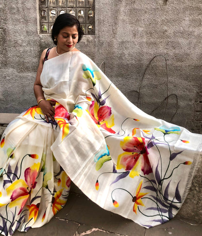 SHUBHRA : HAND-PAINTED SILK SAREE