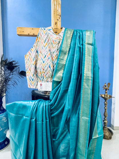 NUTAN : TUSSAR MUNGA SILK SAREE WITH INTRICATE ZARI BORDER