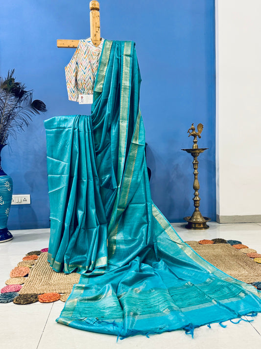 NUTAN : TUSSAR MUNGA SILK SAREE WITH INTRICATE ZARI BORDER