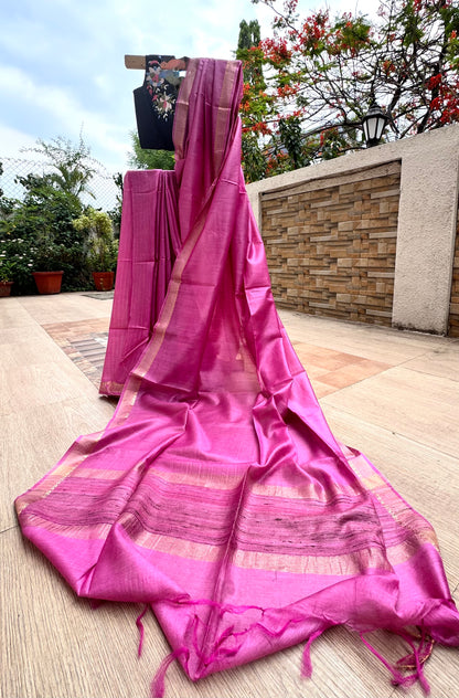 INDEERA : TUSSAR MUNGA SILK SAREE WITH INTRICATE ZARI BORDER
