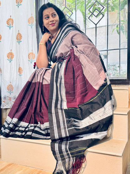 TEJASWINI : ILKAL HANDLOOM COTTON SAREE WITH PURE RESHAM PALLU