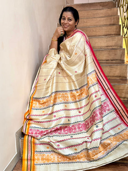 Karvati Kinar with jhala palla and woven verticle lines