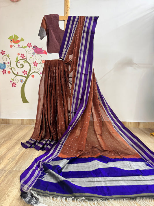 VASUNDHARA : BROWN ILKAL COTTON SAREE