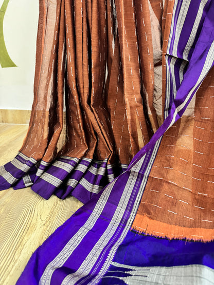 VASUNDHARA : BROWN ILKAL COTTON SAREE