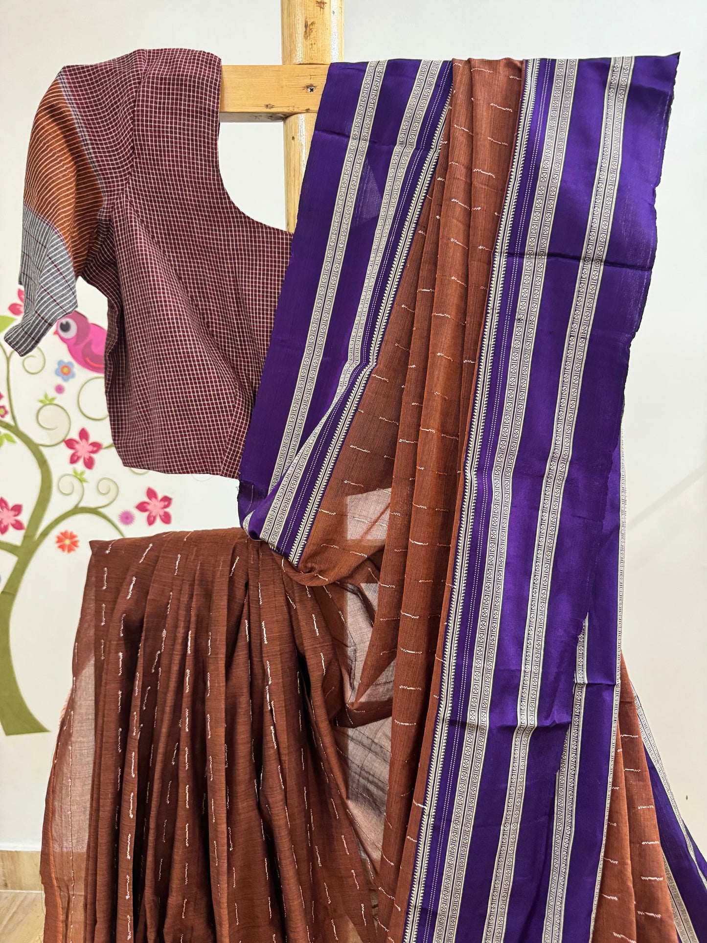 VASUNDHARA : BROWN ILKAL COTTON SAREE