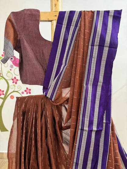 VASUNDHARA : BROWN ILKAL COTTON SAREE