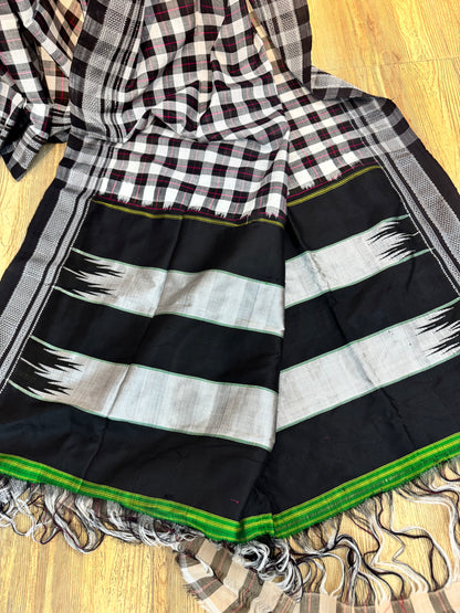 ALAKNANDA : BLACK AND WHITE CHECKERED ILKAL COTTON SAREE