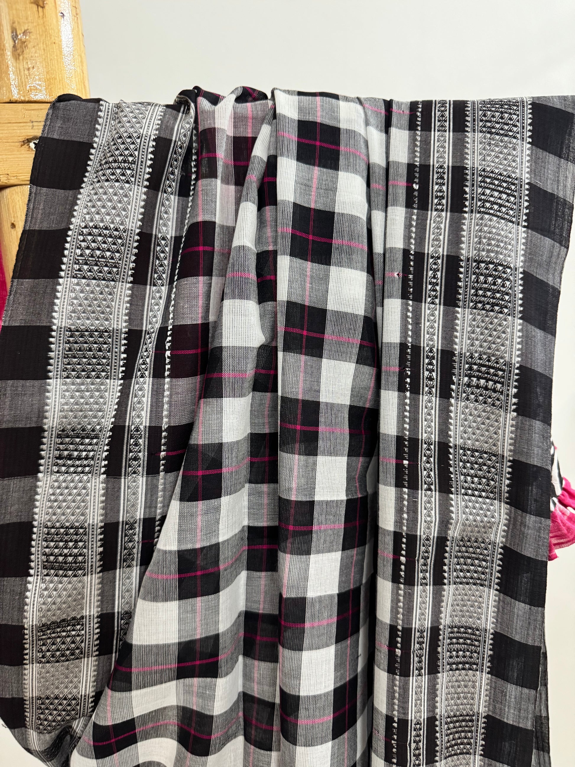Ilkal Black and white checkered saree 