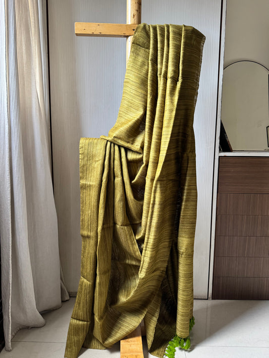 VISHAKHA : ERI BY MULBERRY SILK SAREE MOSS-GREEN