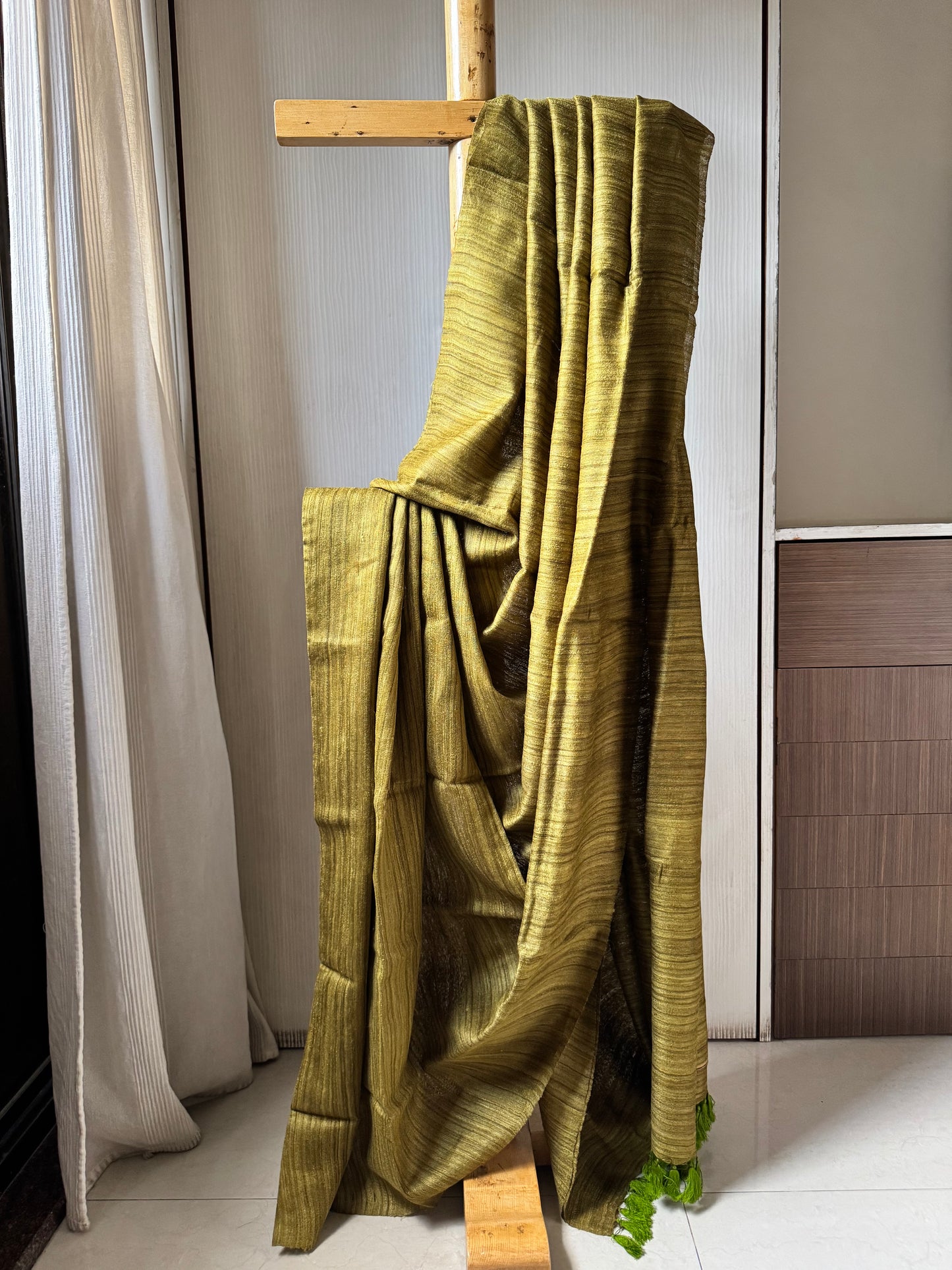 VISHAKHA : ERI BY MULBERRY SILK SAREE MOSS-GREEN