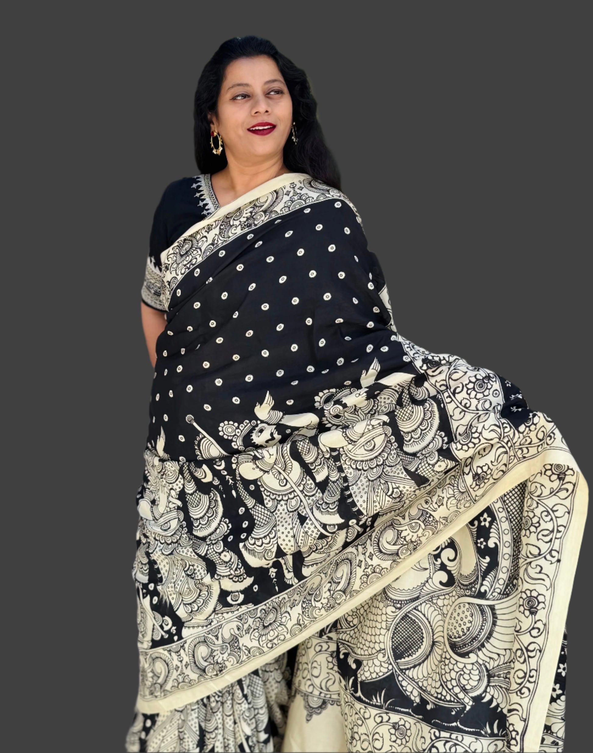 Black kalamkari saree
