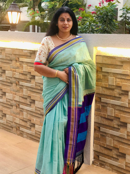 HRIDAYA : ILKAL HANDLOOM COTTON SAREE WITH PURE RESHAM PALLU