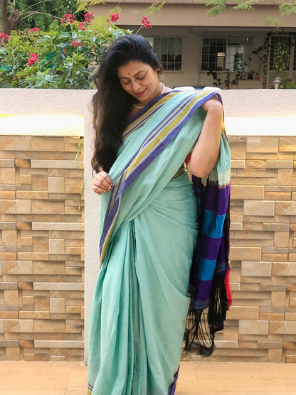 HRIDAYA : ILKAL HANDLOOM COTTON SAREE WITH PURE RESHAM PALLU
