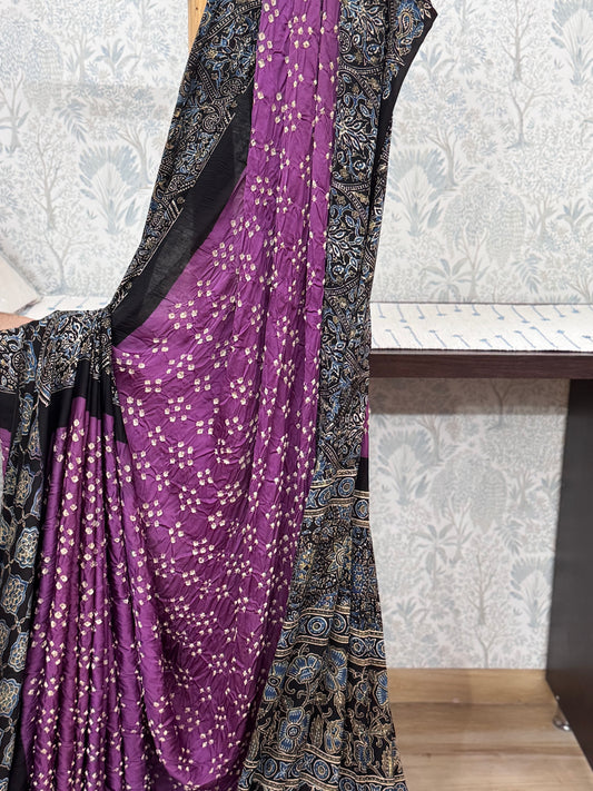 ANANDI : BANDHEJ AJRAKH MODAL SILK SAREE