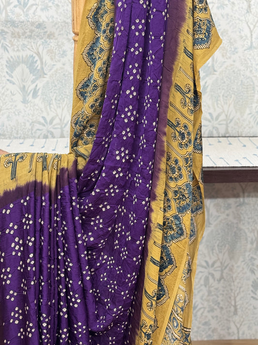 VARDA : BANDHEJ AJRAKH MODAL SILK SAREE