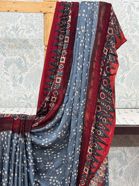 MAYAA : BANDHEJ AJRAKH MODAL SILK SAREE