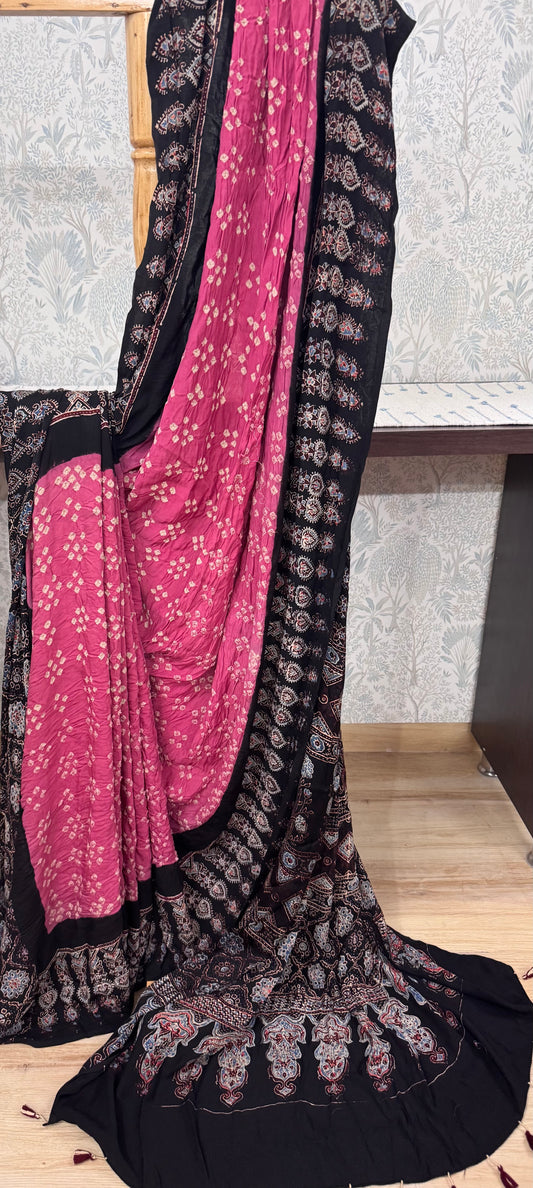 JUHI : BANDHEJ AJRAKH MODAL SILK SAREE