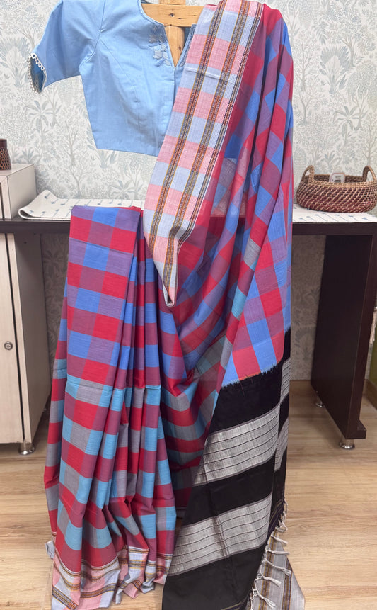 HARINI : CHECKERED ILKAL COTTON SAREE