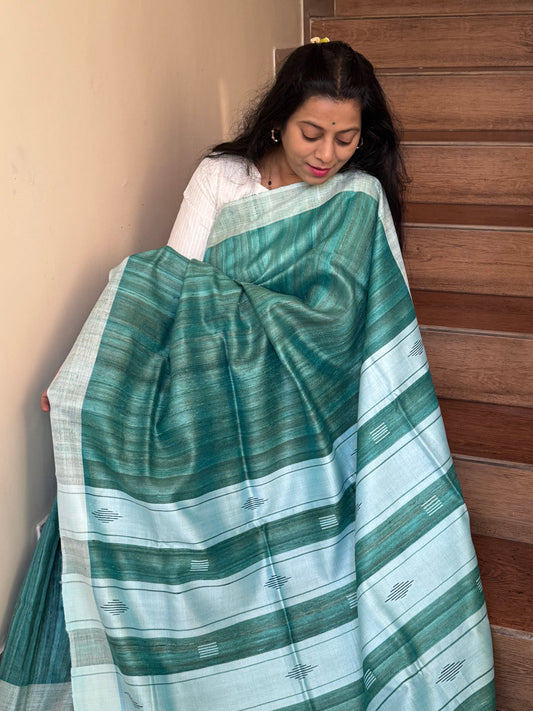 Green tussar silk saree