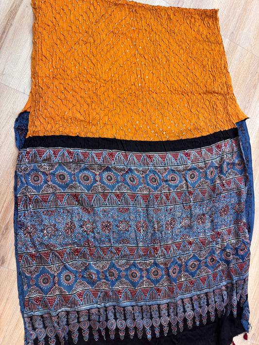 GAUTAMI : BANDHEJ AJRAKH MODAL SILK SAREE