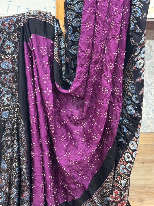 VISHALAKSHI : BANDHEJ AJRAKH MODAL SILK SAREE