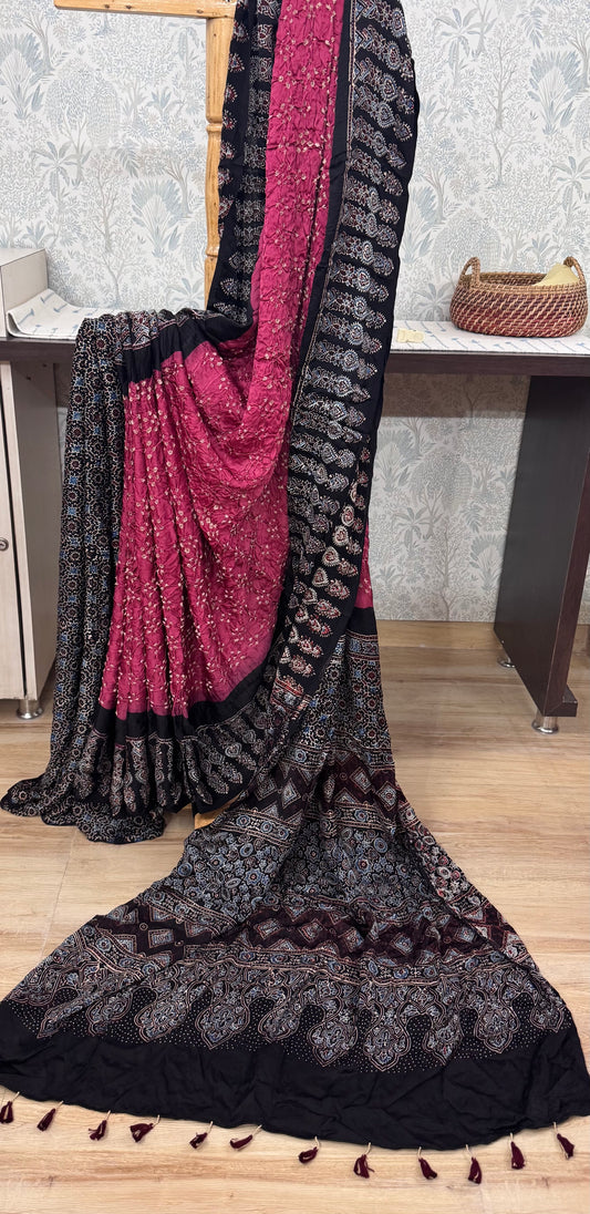 USHA : BANDHEJ AJRAKH MODAL SILK SAREE