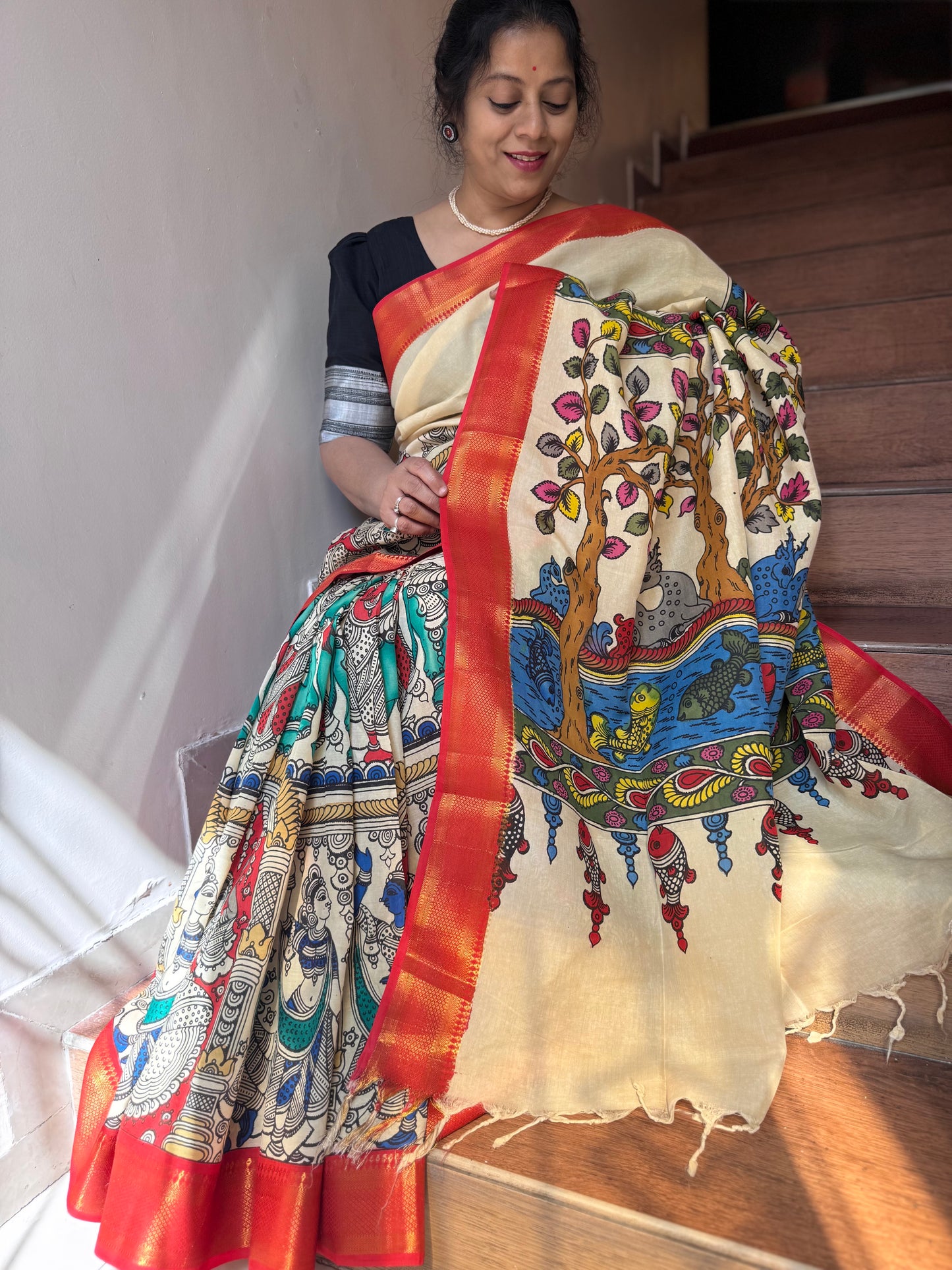 KAISHORI : SRIKALAHASTI PEN KALAMKARI SAREE