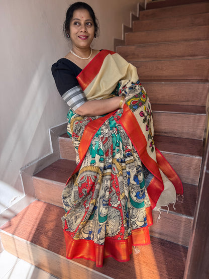 KAISHORI : SRIKALAHASTI PEN KALAMKARI SAREE