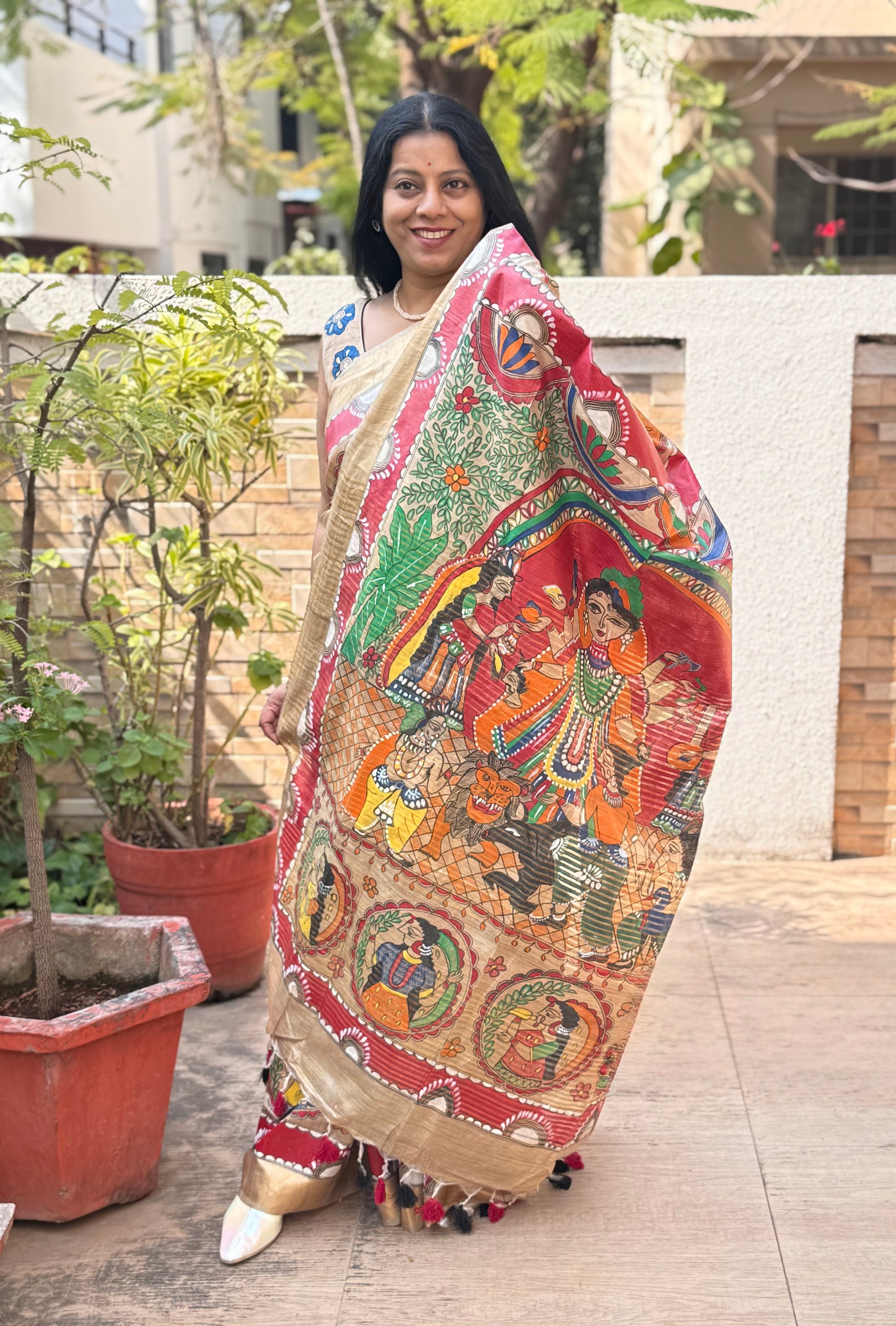 hand painted madhubani saree