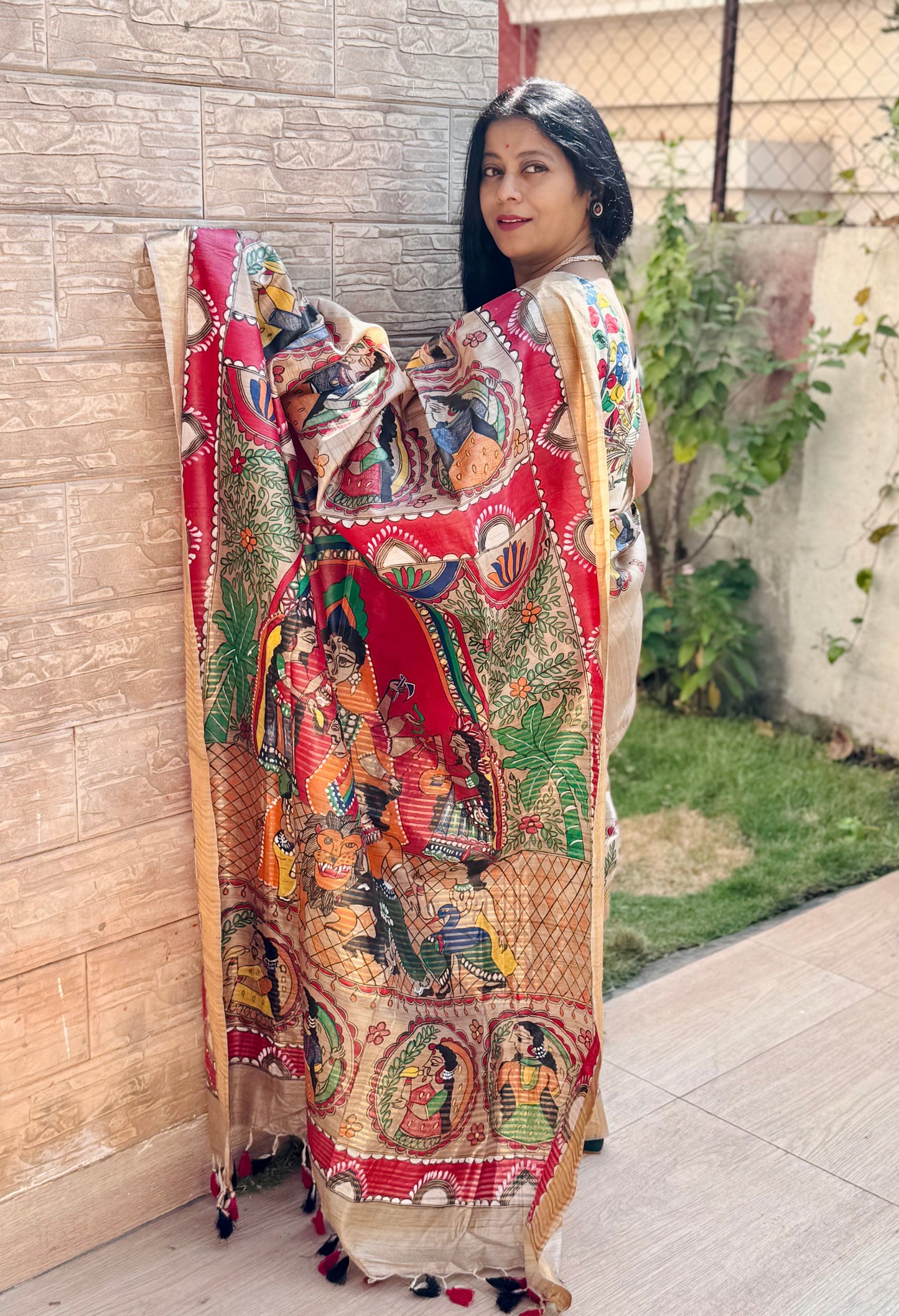 DEVI : HAND PAINTED MADHUBANI TUSSAR SILK SAREE