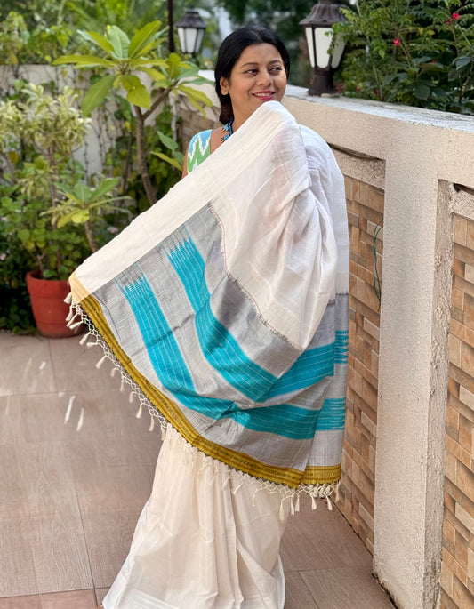 White Viscose Cotton Ilkal saree
