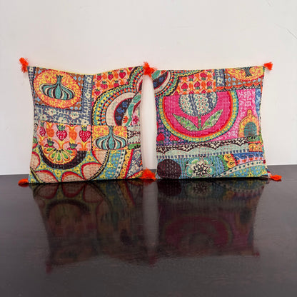 KANTHA MUTLICOLOUR : SET OF 2 COVERS