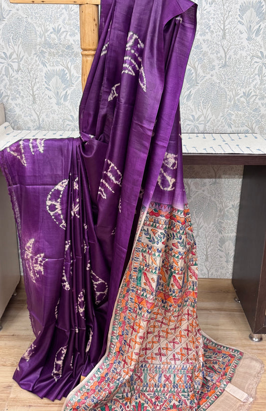 Purple Madhubani Silk saree