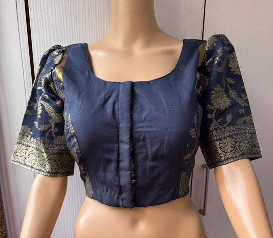 NAVY BLUE GOLD : BLENDED SILK BLOUSE