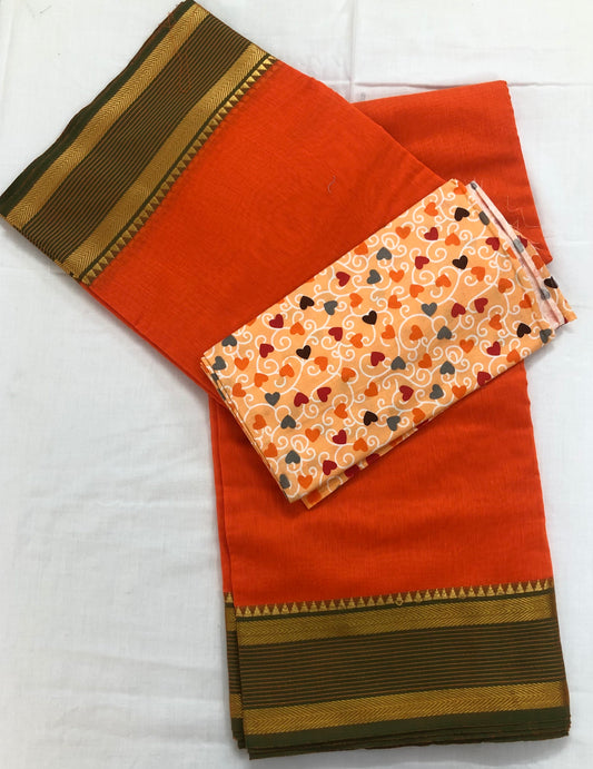 Orange Pure Cotton Saree 
