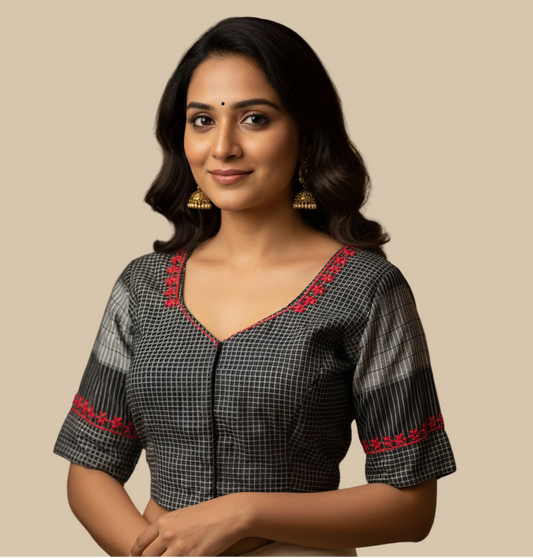 Checkered black and white blouse