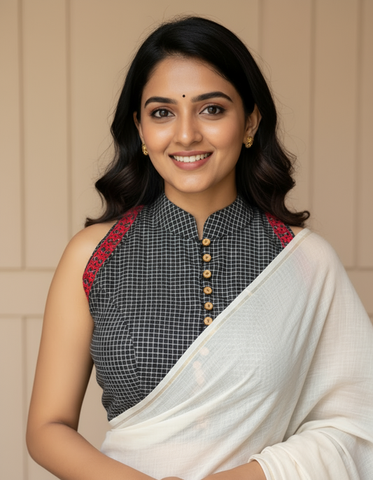 black and white checkered blouse