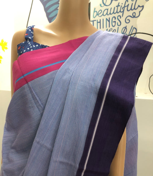 Blue and Pink handloom saree