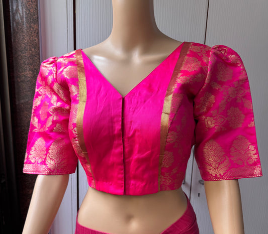 bright pink blouse with gold patterns 