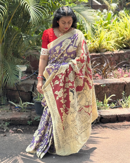 purple silk saree