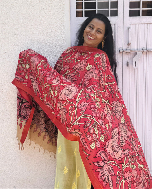 PEN KALAMKARI BANGALORE SILK DUPATTA