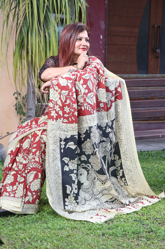 Srikalahasti pen kalamkari saree