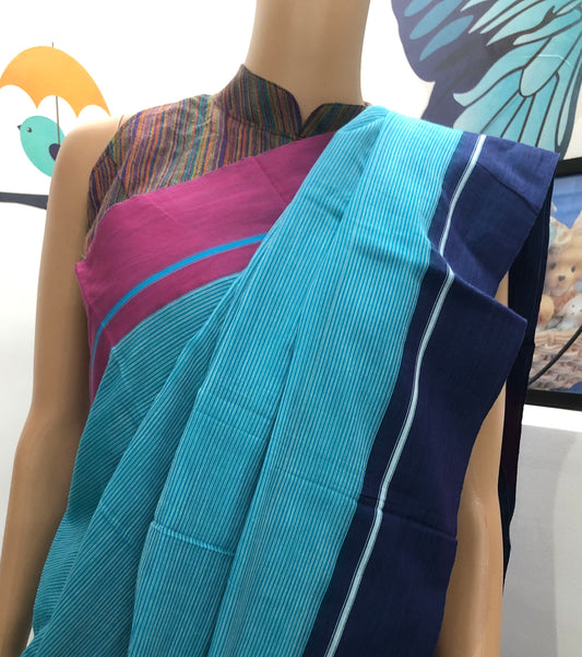 SAKSHI : TURQUOISE BLUE PATTEDA ANCHU SAREE