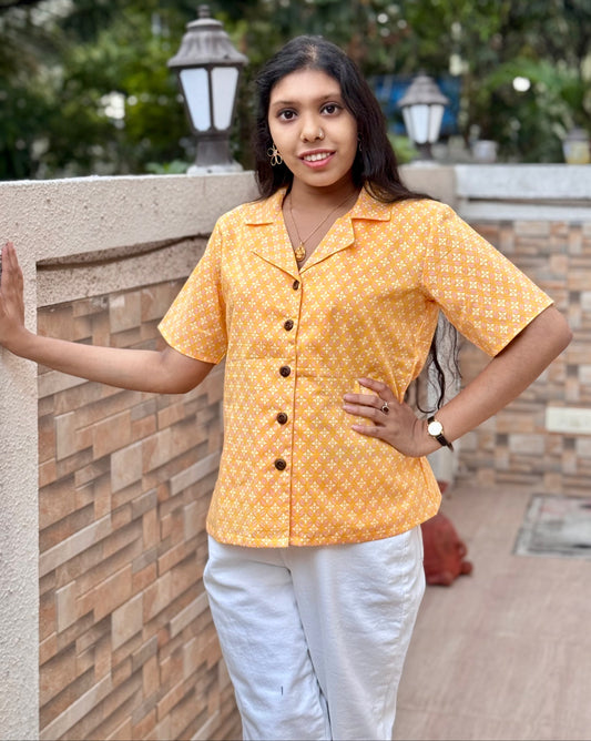 SUNNY DAYS : BLOCK PRINTED COTTON SHIRT TOP