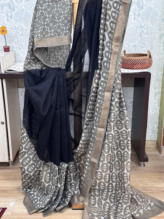 CHHAAYAA : HAND BLOCK PRINTED MAHESHWARI SILK COTTON SAREE