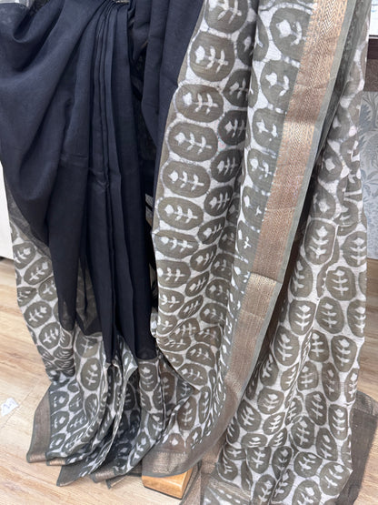 CHHAAYAA : HAND BLOCK PRINTED MAHESHWARI SILK COTTON SAREE