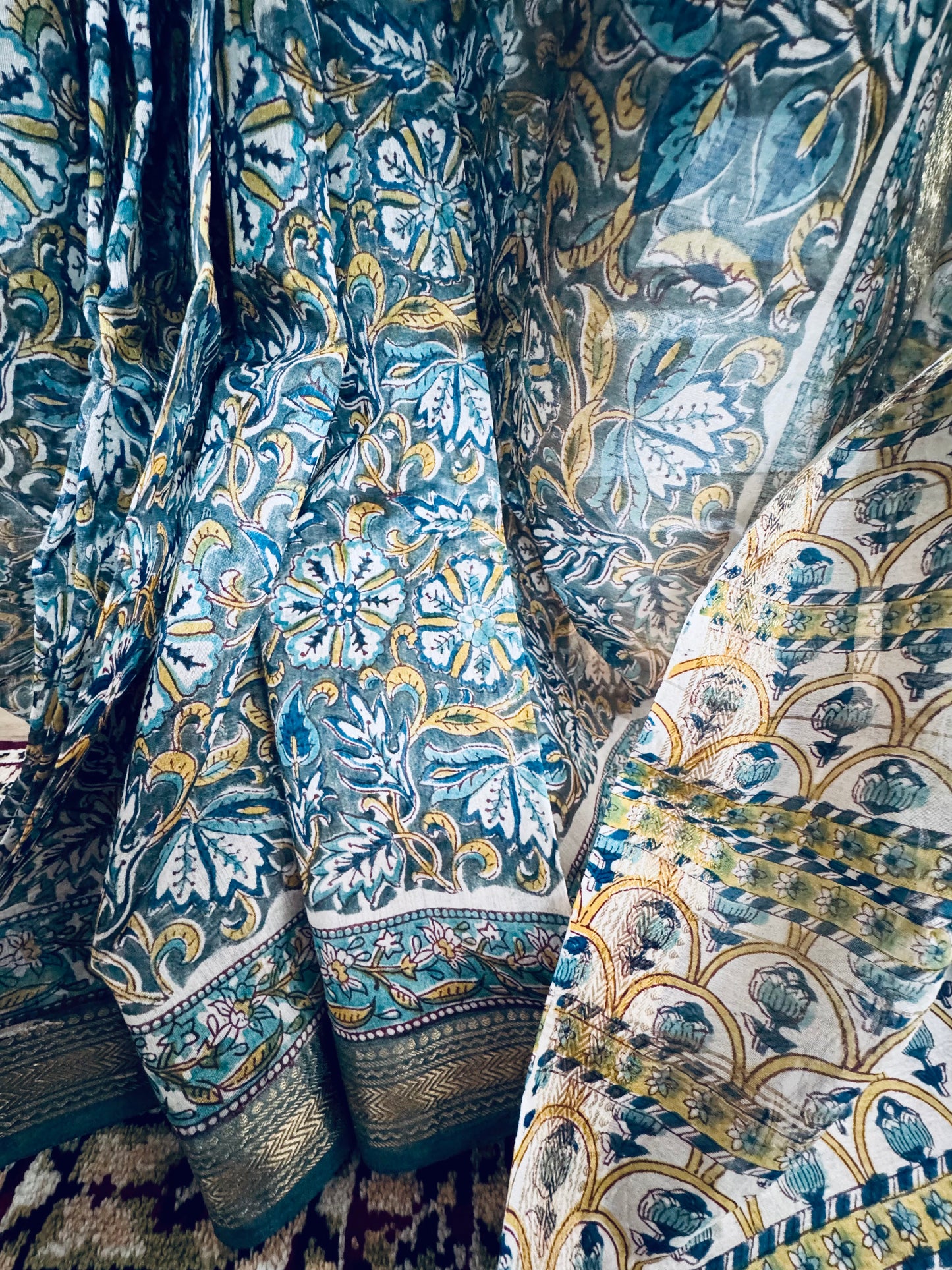 NEERAJAA : HAND BLOCK PRINTED MAHESHWARI SILK COTTON SAREE