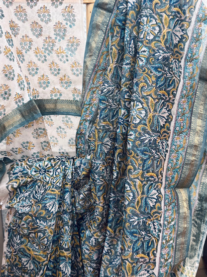 NEERAJAA : HAND BLOCK PRINTED MAHESHWARI SILK COTTON SAREE