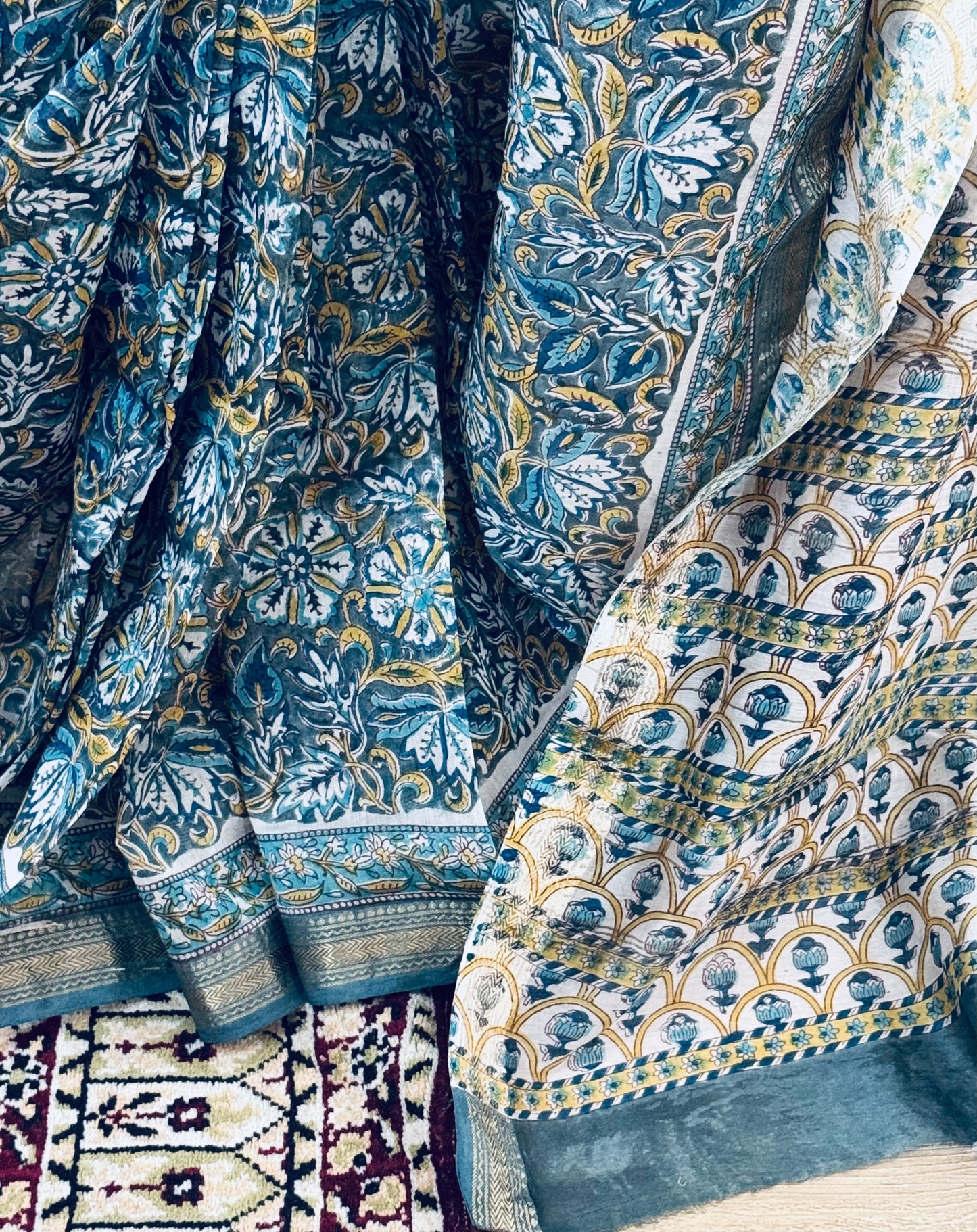 NEERAJAA : HAND BLOCK PRINTED MAHESHWARI SILK COTTON SAREE