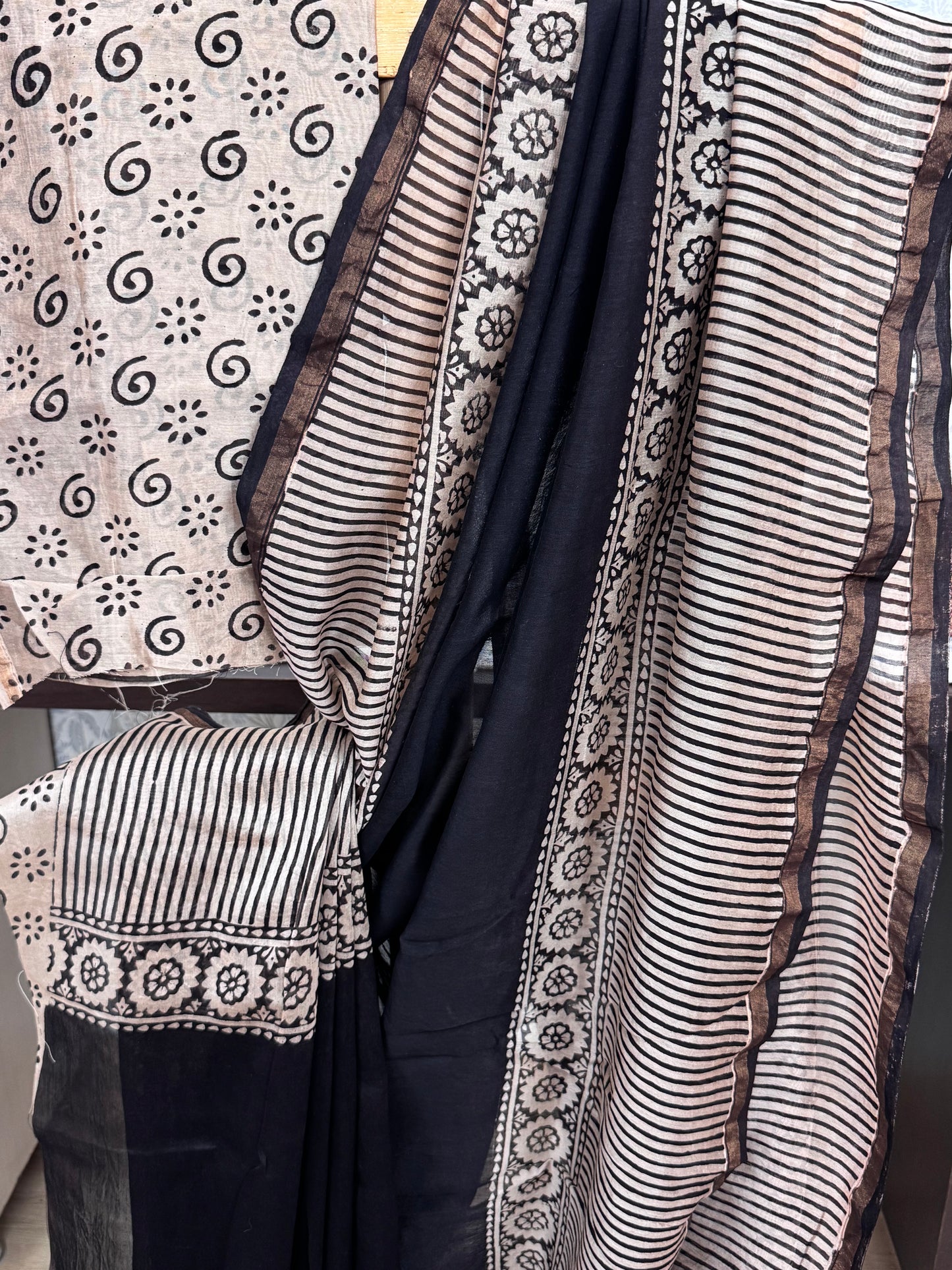 RAATRANI : HAND BLOCK PRINTED CHANDERI SILK COTTON SAREE
